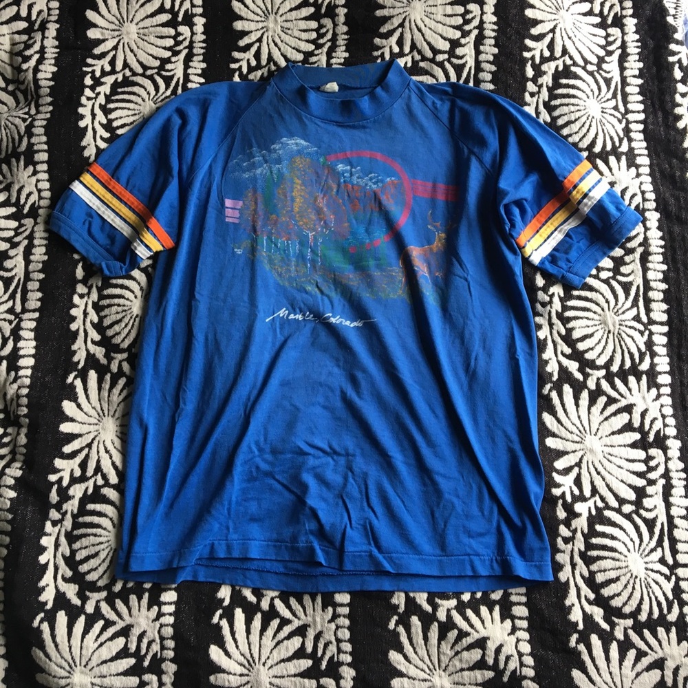 VINTAGE 70s Colorado Nature Scene Raglan Tee